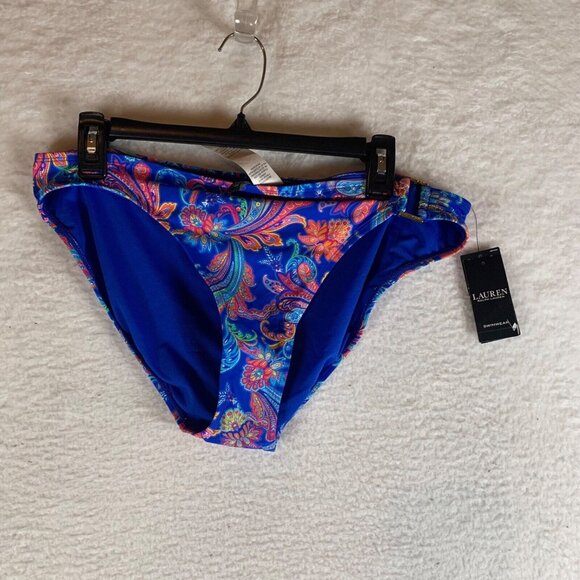Ralph Lauren Womens Blue Paisley Print Hipster Bikini Swim Bottom Sz 14 NWT 9386 - Picture 1 of 9